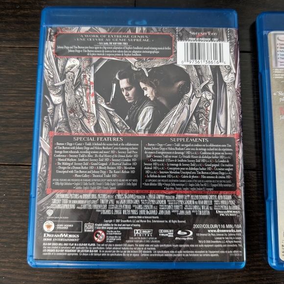 LIKE NEW Sweeney Todd + Sleepy Hollow Blu-ray movies (set of 2), Johnny Depp - Picture 8 of 11